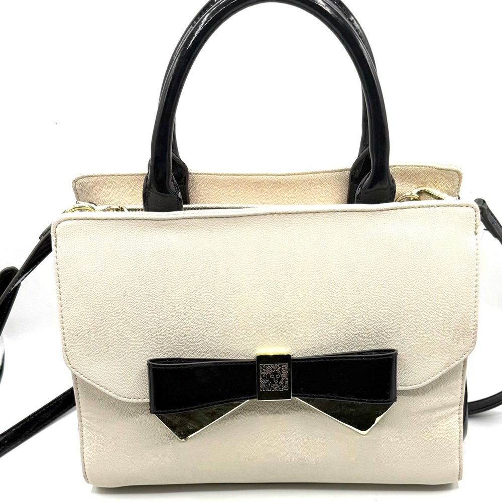 Anne Klein Cream and Black Satchel with Structured Design